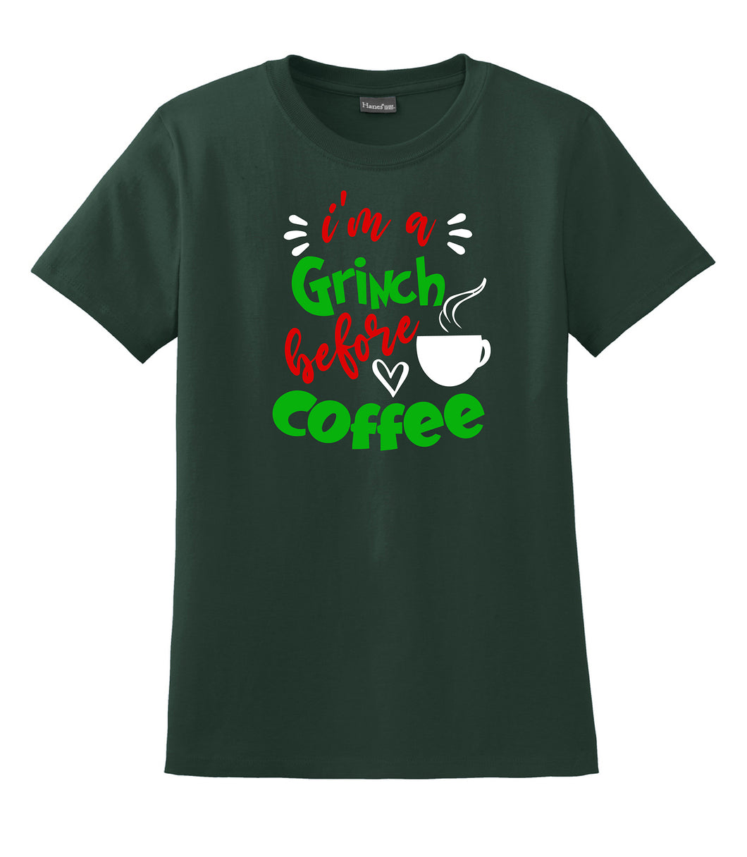 I'm A Grinch Before Coffee Tree Hanes® - Ladies Nano-T® Cotton T-Shirt